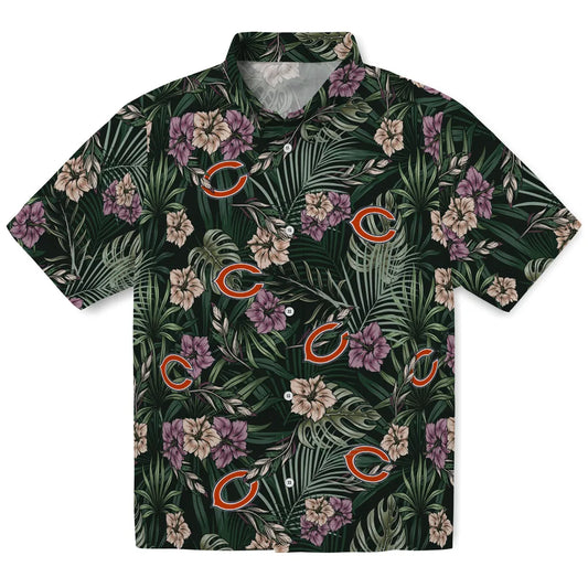 Chicago Bears Hawaiian Shirt - Hibiscus Leaves Pattern | Moonbestprint