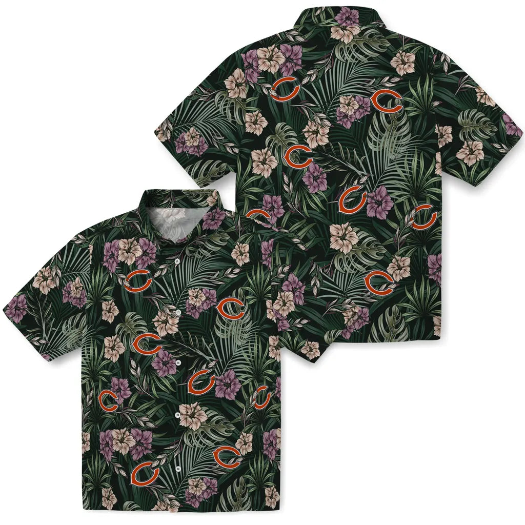 Chicago Bears Hawaiian Shirt - Hibiscus Leaves Pattern | Moonbestprint
