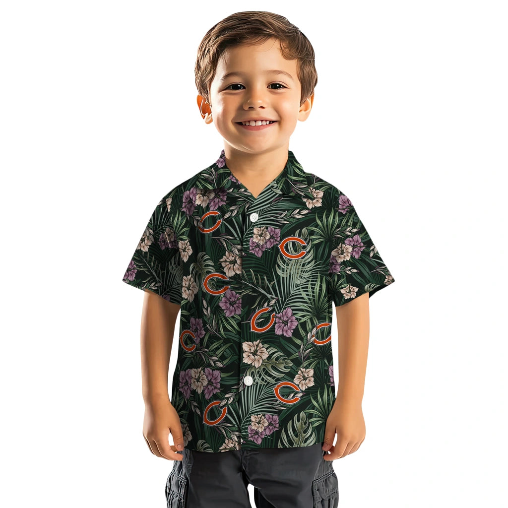 Chicago Bears Hawaiian Shirt - Hibiscus Leaves Pattern | Moonbestprint