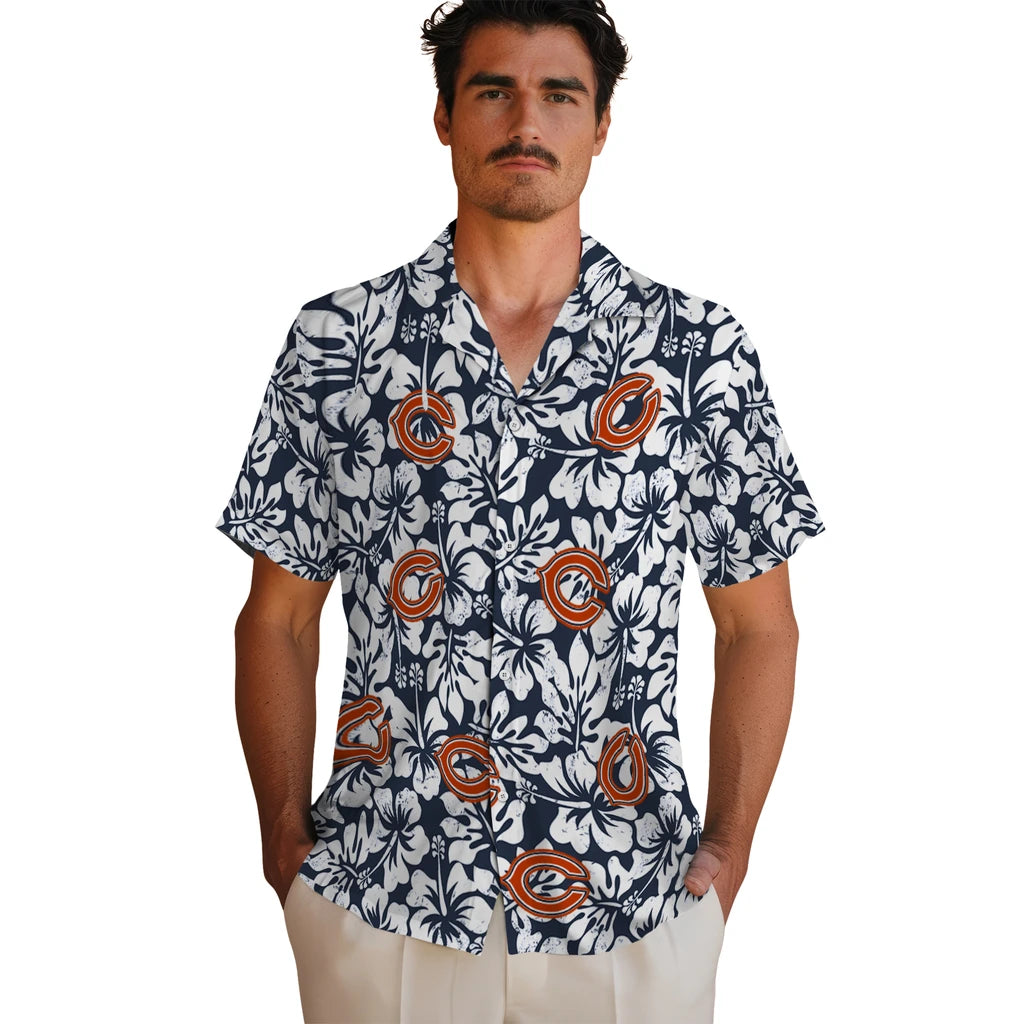 Chicago Bears Hawaiian Shirt - Hibiscus Motif | Moonbestprint