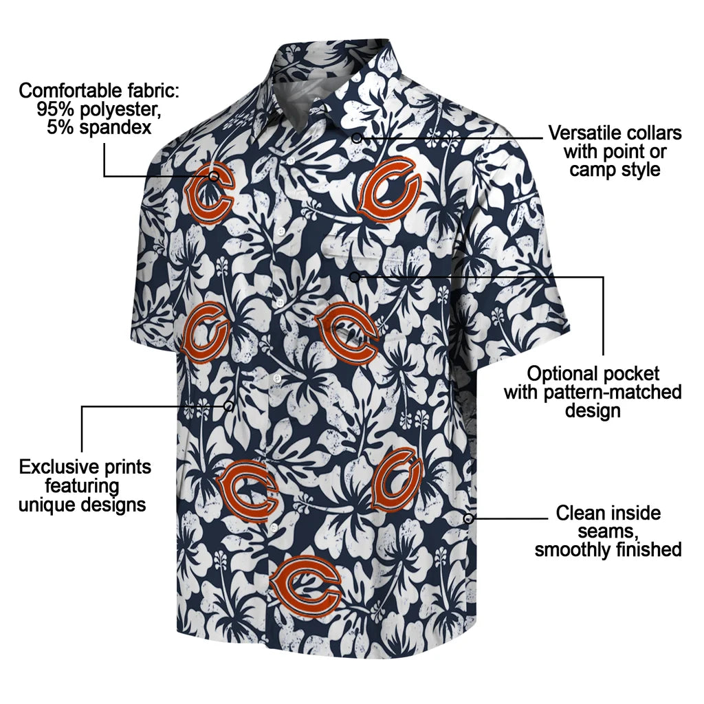 Chicago Bears Hawaiian Shirt - Hibiscus Motif | Moonbestprint