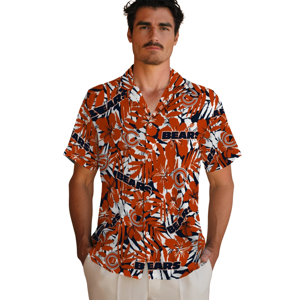Chicago Bears Hawaiian Shirt - Hibiscus Overlay | Moonbestprint