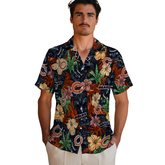 Chicago Bears Hawaiian Shirt - Hibiscus Tiki Jungle | Moonbestprint