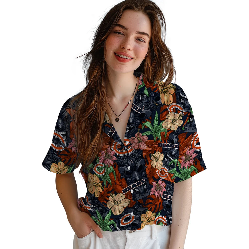 Chicago Bears Hawaiian Shirt - Hibiscus Tiki Jungle | Moonbestprint