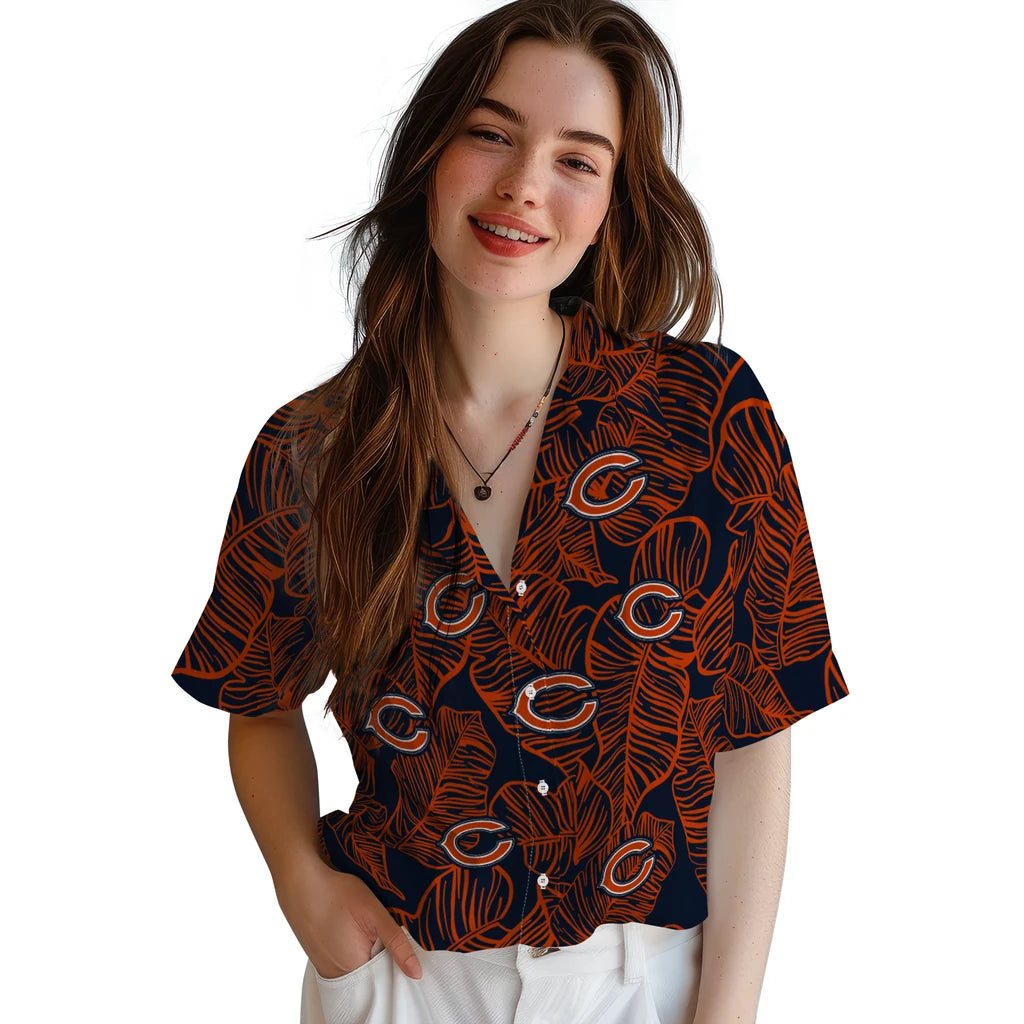 Chicago Bears Hawaiian Shirt - Leaf Outline | Moonbestprint