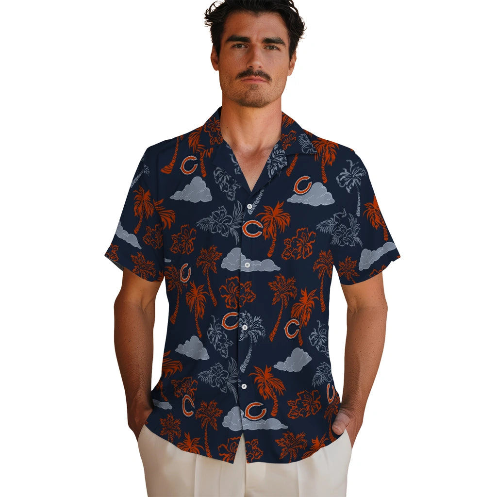 Chicago Bears Hawaiian Shirt - Palm And Clouds | Moonbestprint