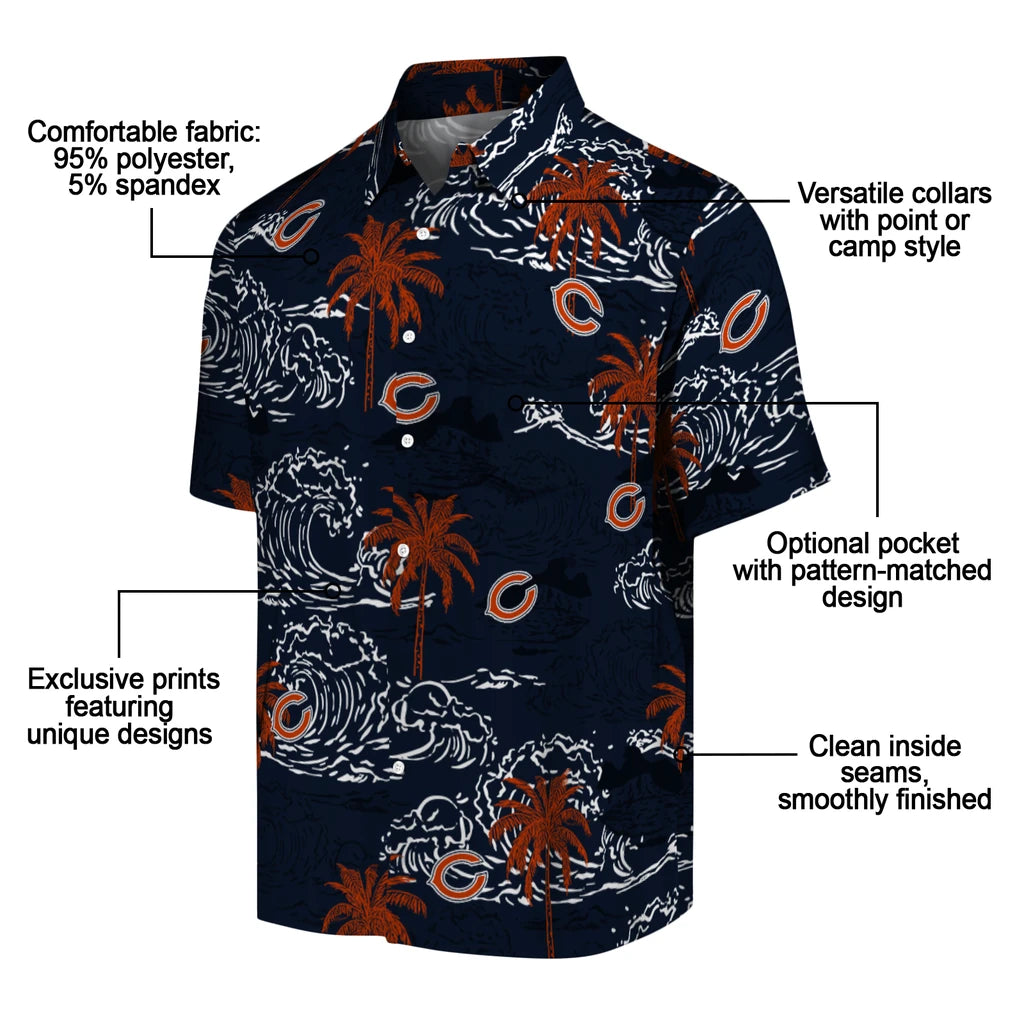 Chicago Bears Hawaiian Shirt - Wave Palm | Moonbestprint