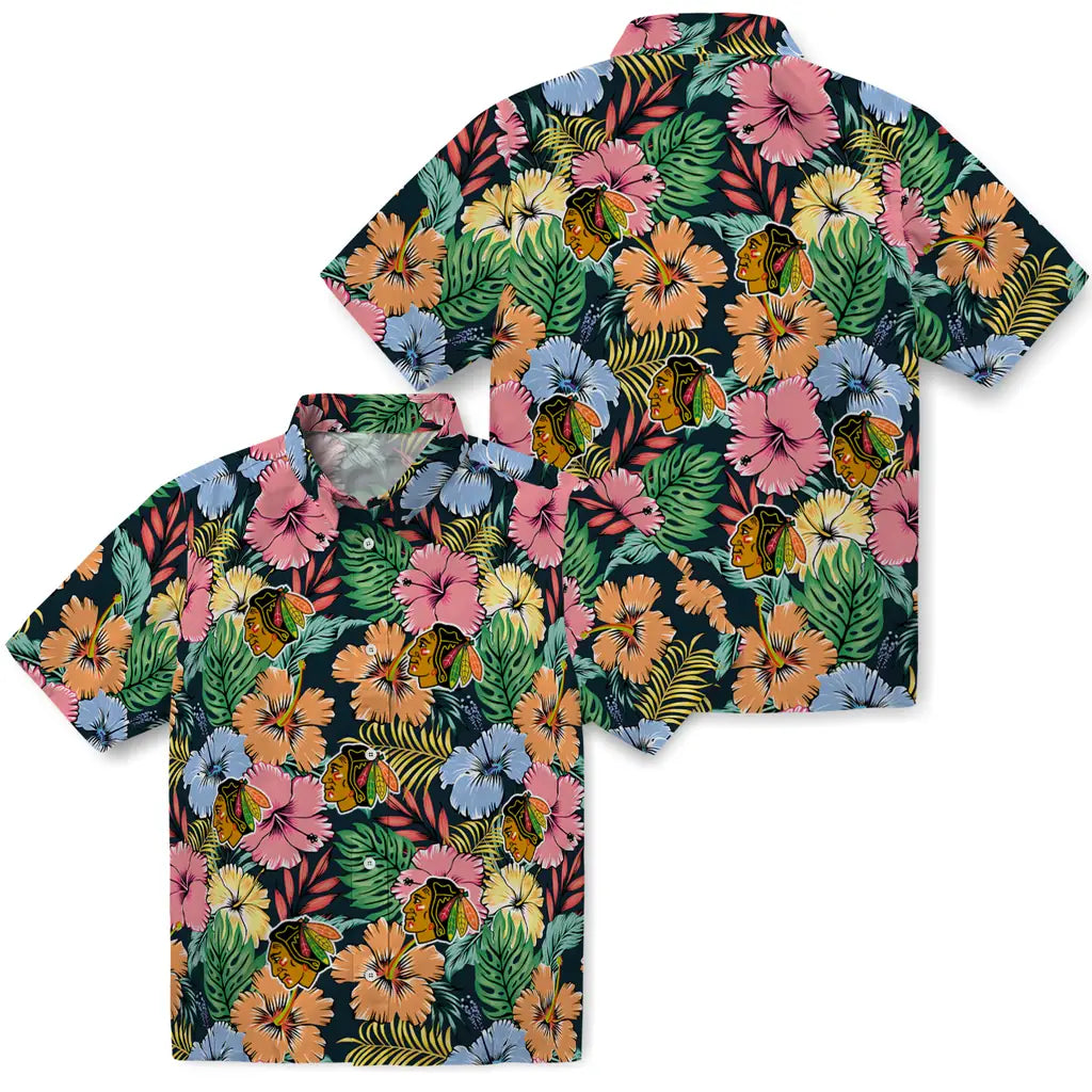 Chicago Blackhawks Hawaiian Shirt - Brilliant Hibiscus Garden – Moonbestprint