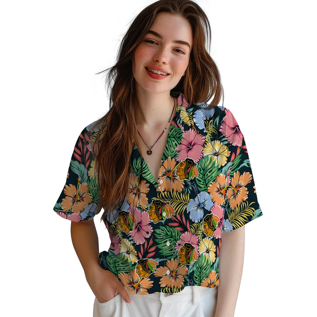 Chicago Blackhawks Hawaiian Shirt - Brilliant Hibiscus Garden – Moonbestprint