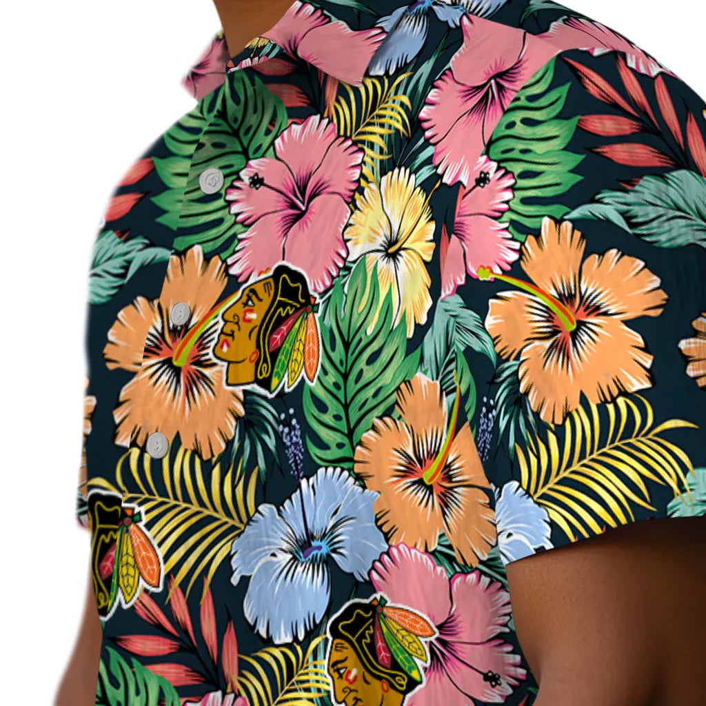 Chicago Blackhawks Hawaiian Shirt - Brilliant Hibiscus Garden – Moonbestprint