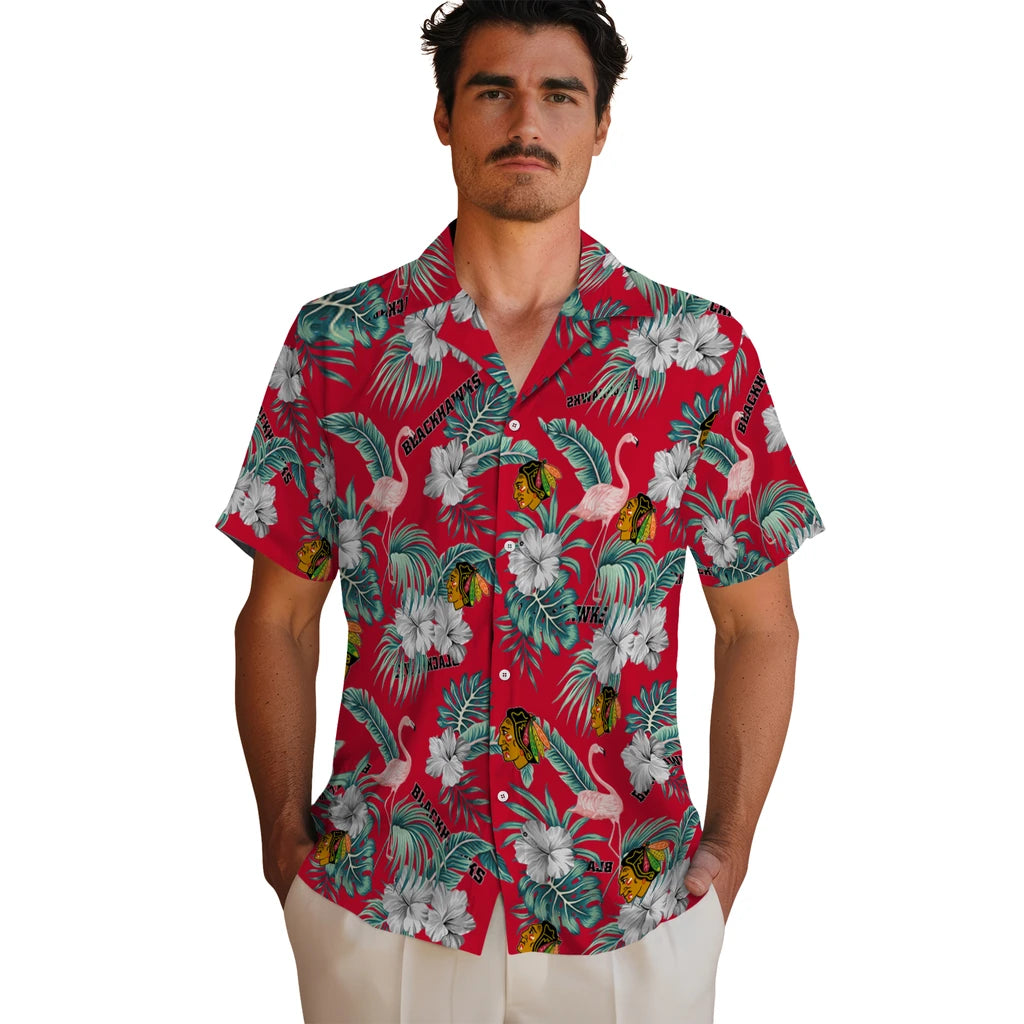 Chicago Blackhawks Hawaiian Shirt - Flamingo and Hibiscus – Moonbestprint