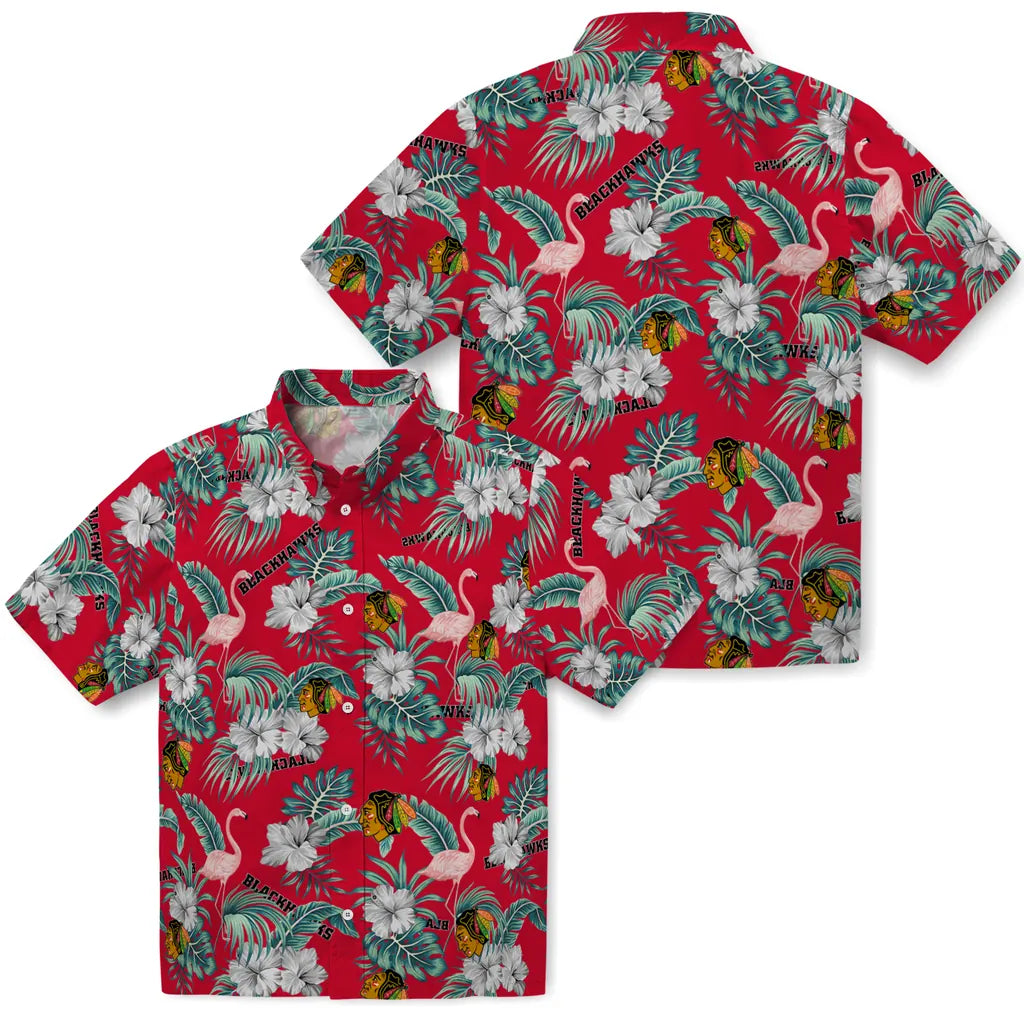 Chicago Blackhawks Hawaiian Shirt - Flamingo and Hibiscus – Moonbestprint