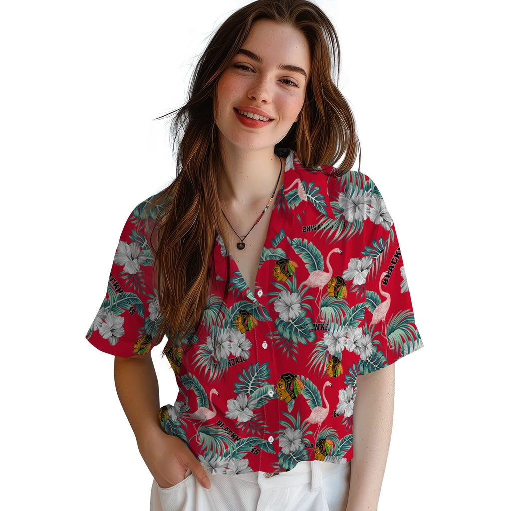Chicago Blackhawks Hawaiian Shirt - Flamingo and Hibiscus – Moonbestprint