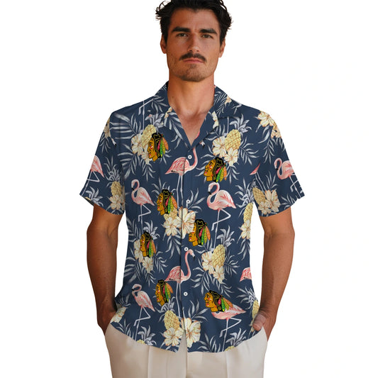 Chicago Blackhawks Hawaiian Shirt - Flamingo Hibiscus | Moonbestprint