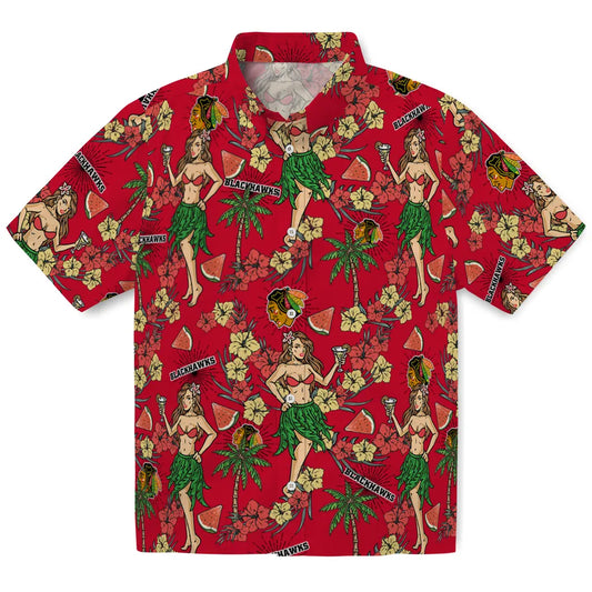 Chicago Blackhawks Hawaiian Shirt - Hawaiian Girls Design | Moonbestprint