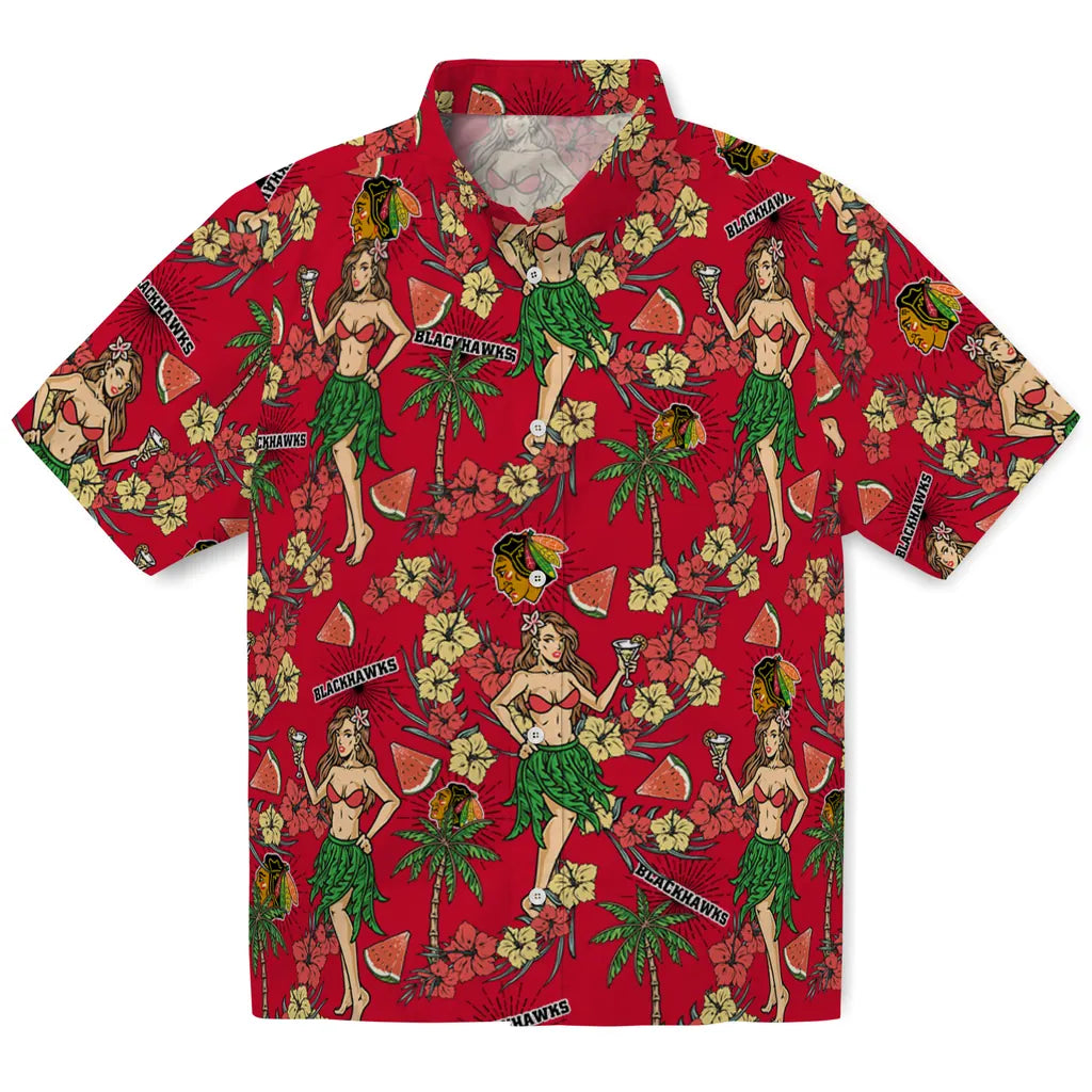 Chicago Blackhawks Hawaiian Shirt - Hawaiian Girls Design – Moonbestprint