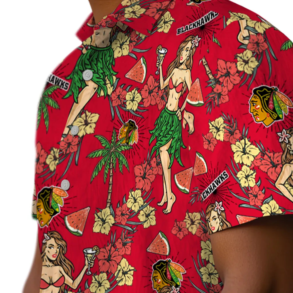 Chicago Blackhawks Hawaiian Shirt - Hawaiian Girls Design – Moonbestprint
