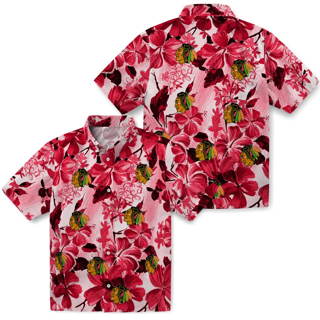 Chicago Blackhawks Hawaiian Shirt - Hibiscus Arrangement | Moonbestprint