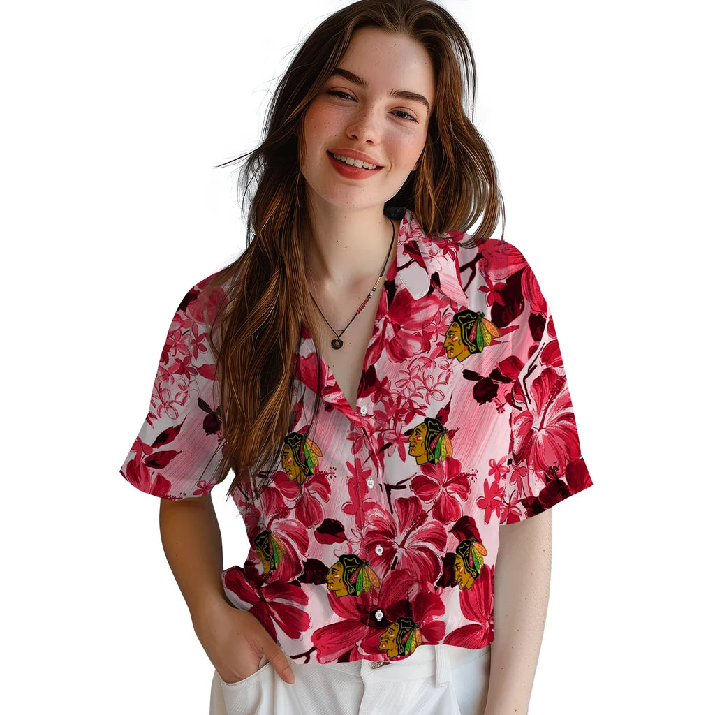 Chicago Blackhawks Hawaiian Shirt - Hibiscus Arrangement | Moonbestprint
