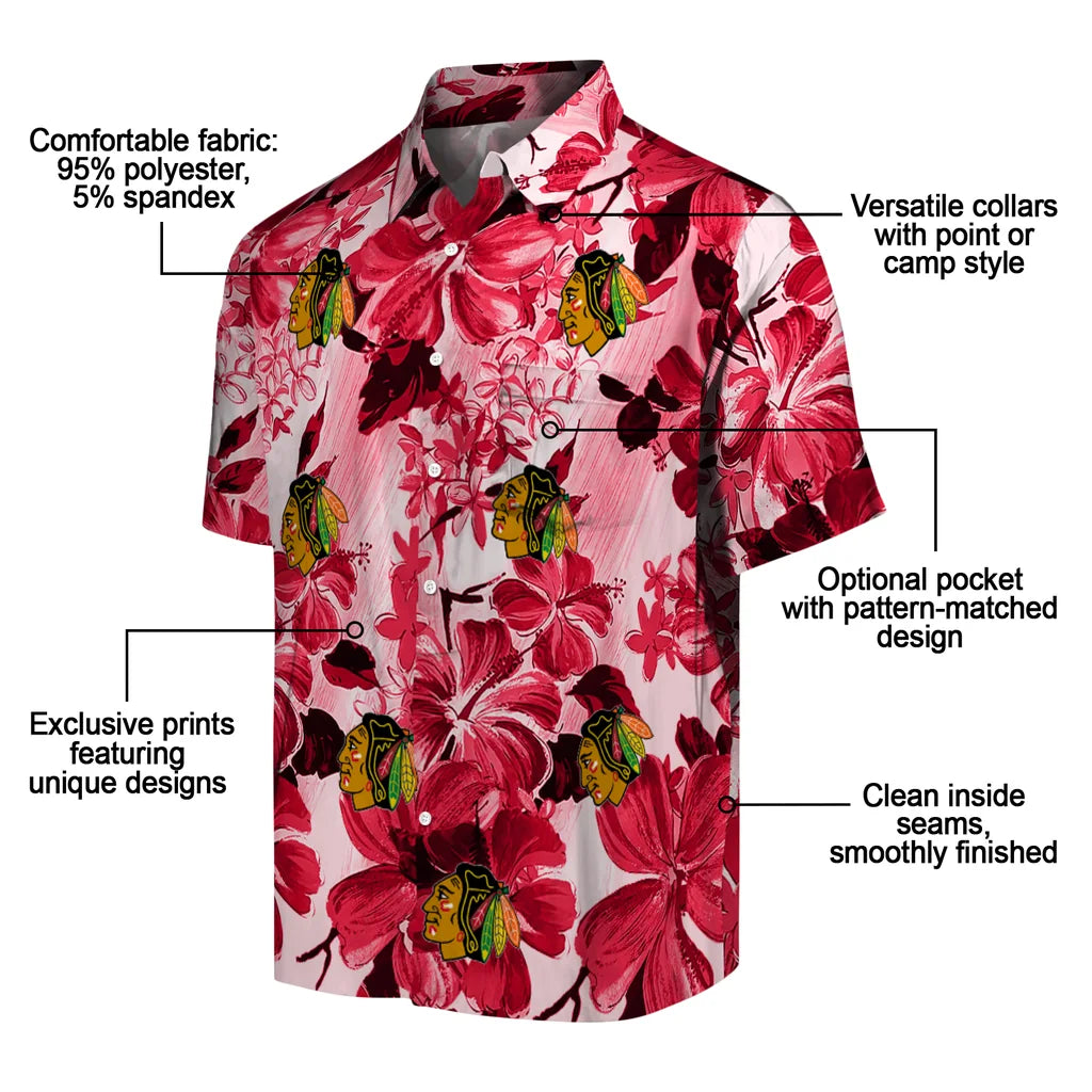 Chicago Blackhawks Hawaiian Shirt - Hibiscus Arrangement | Moonbestprint