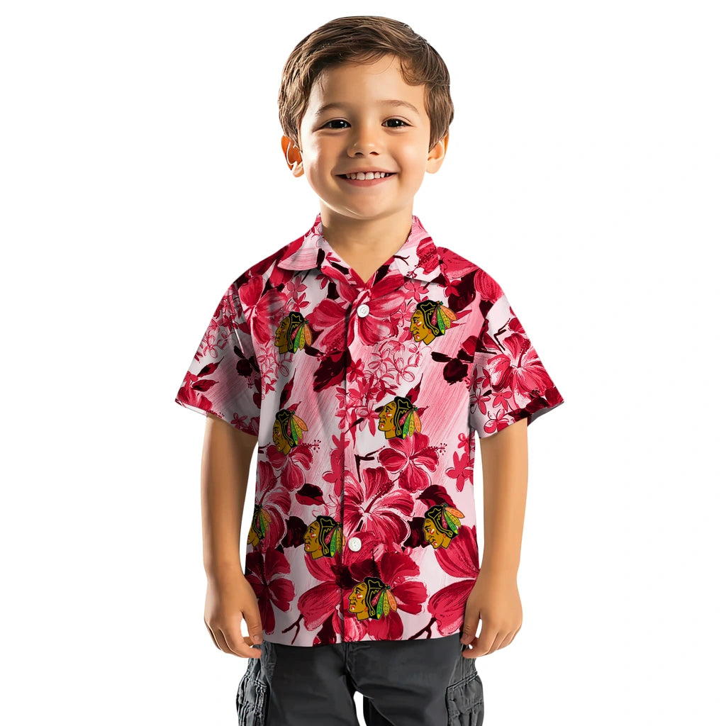 Chicago Blackhawks Hawaiian Shirt - Hibiscus Arrangement | Moonbestprint