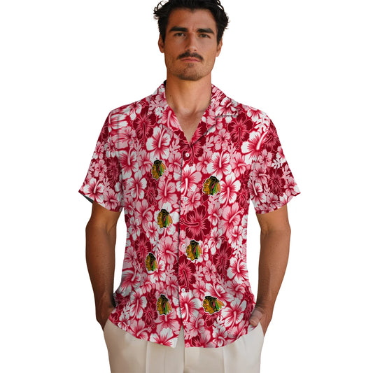 Chicago Blackhawks Hawaiian Shirt - Hibiscus Blooms - Moonbestprint
