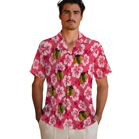 Chicago Blackhawks Hawaiian Shirt - Hibiscus Cluster | Moonbestprint