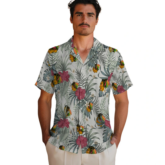 Chicago Blackhawks Hawaiian Shirt - Hibiscus Designs - Moonbestprint