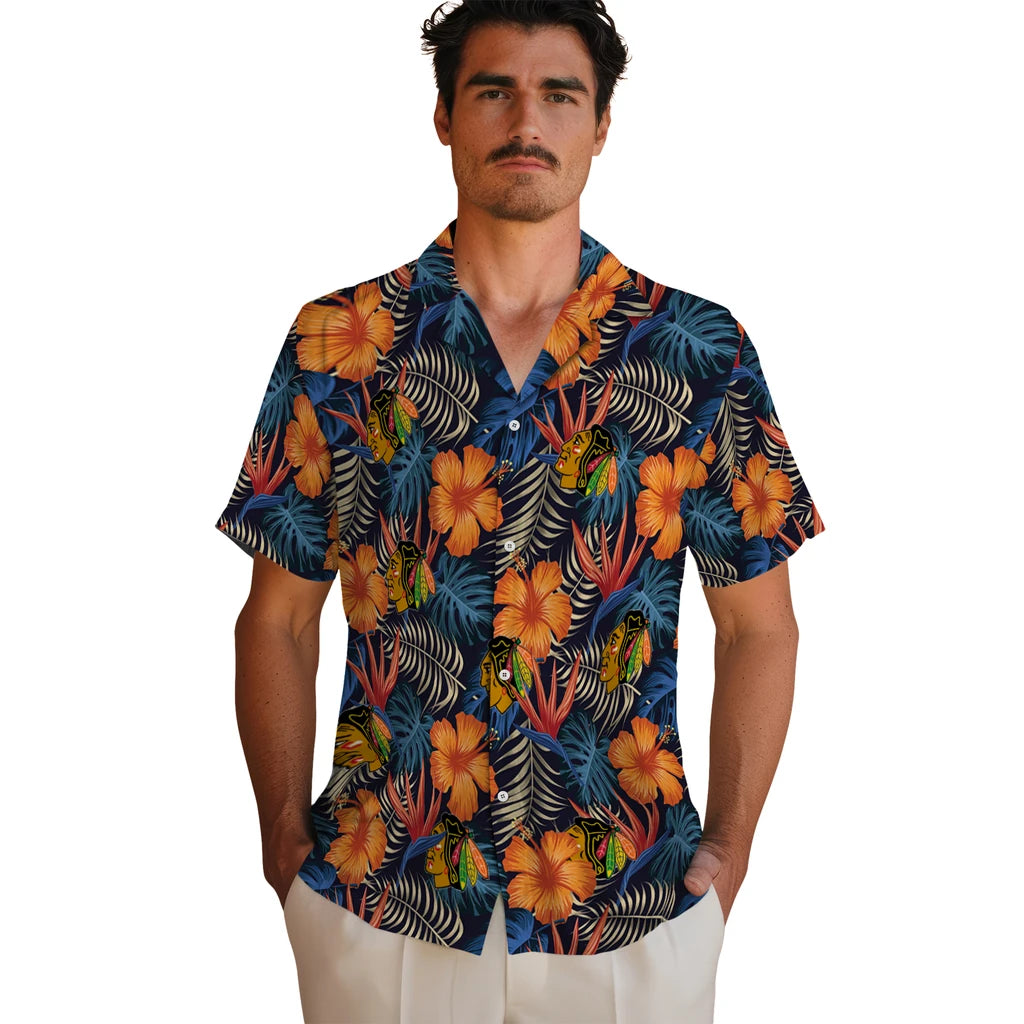 Chicago Blackhawks Hawaiian Shirt - Hibiscus Foliage – Moonbestprint