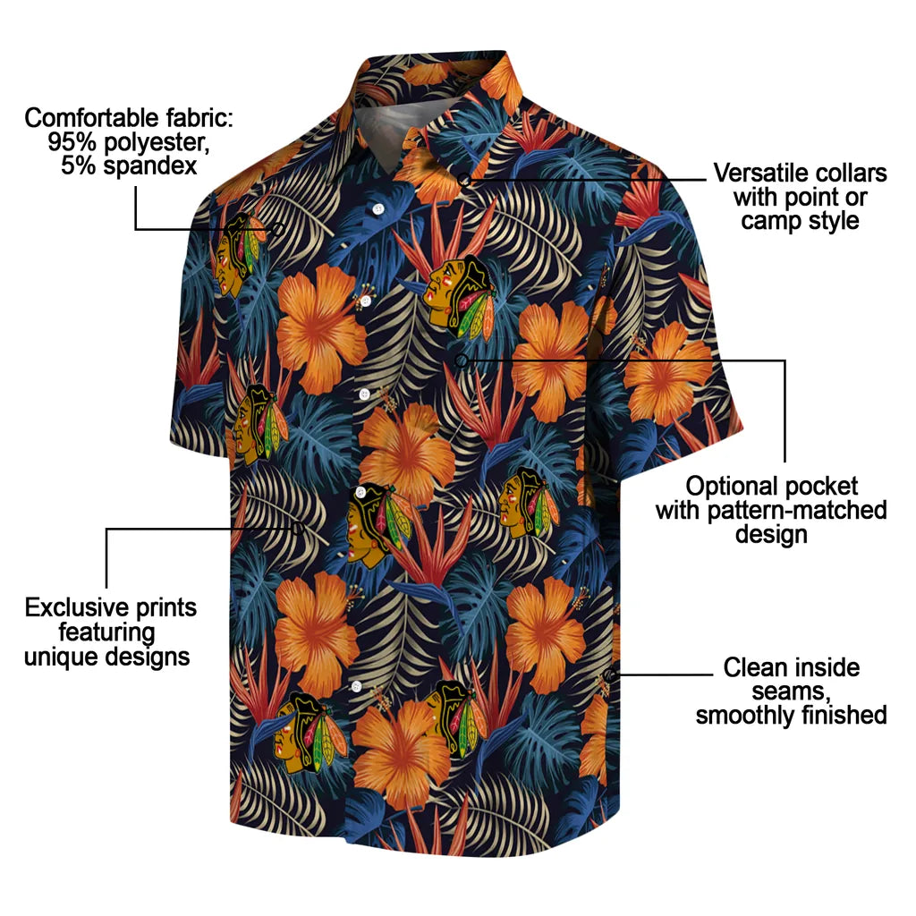 Chicago Blackhawks Hawaiian Shirt - Hibiscus Foliage – Moonbestprint