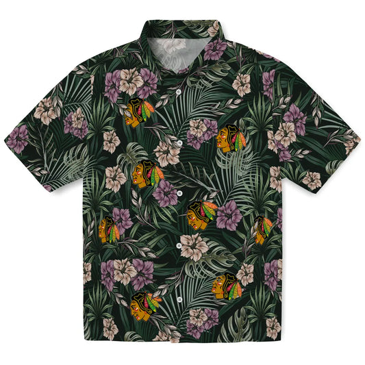 Chicago Blackhawks Hawaiian Shirt - Hibiscus Leaves Pattern - Moonbestprint