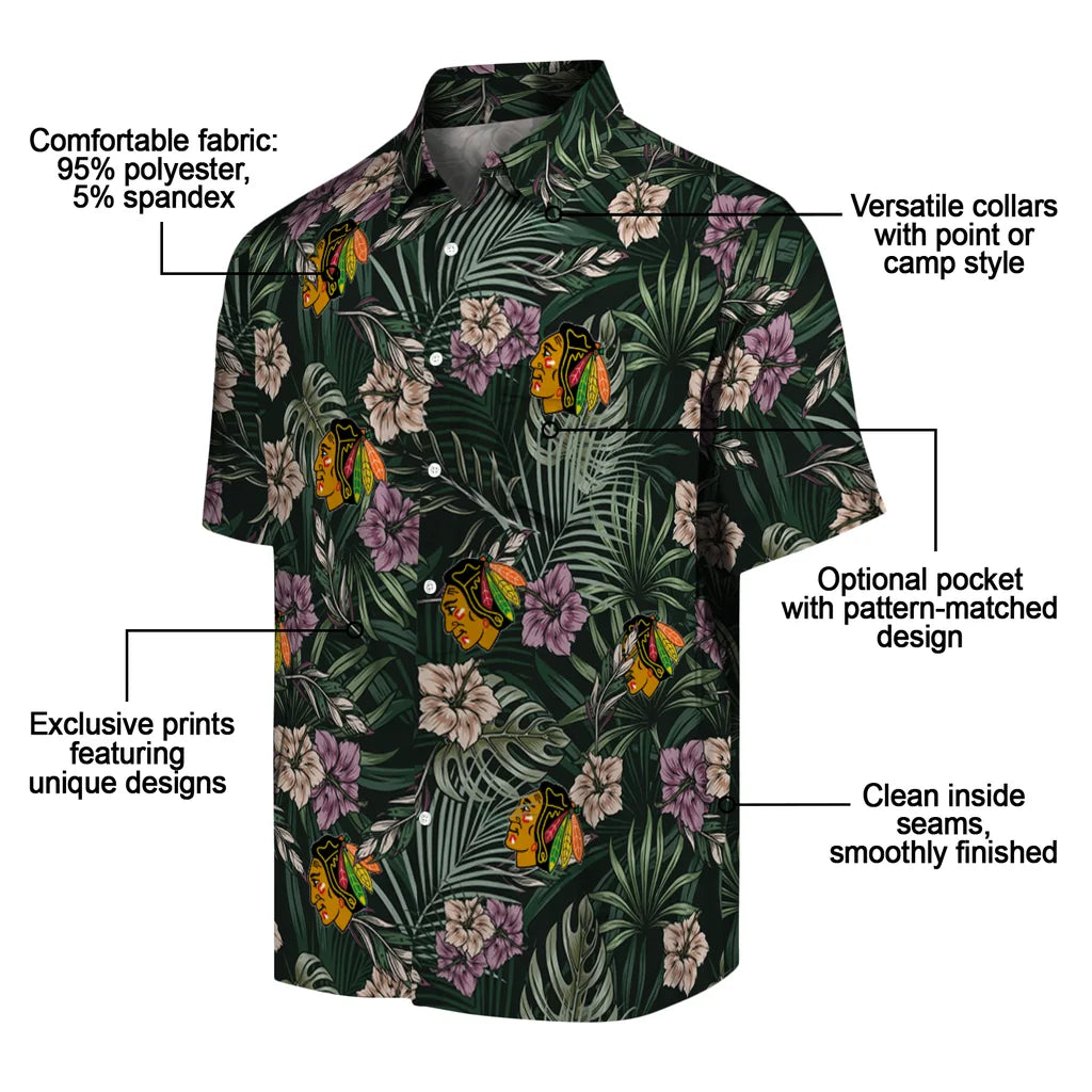 Chicago Blackhawks Hawaiian Shirt - Hibiscus Leaves Pattern – Moonbestprint