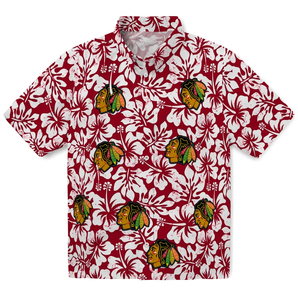 Chicago Blackhawks Hawaiian Shirt - Hibiscus Motif | Moonbestprint