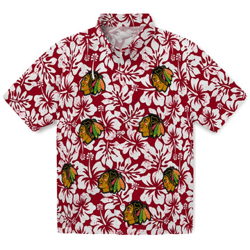 Chicago Blackhawks Hawaiian Shirt - Hibiscus Motif | Moonbestprint