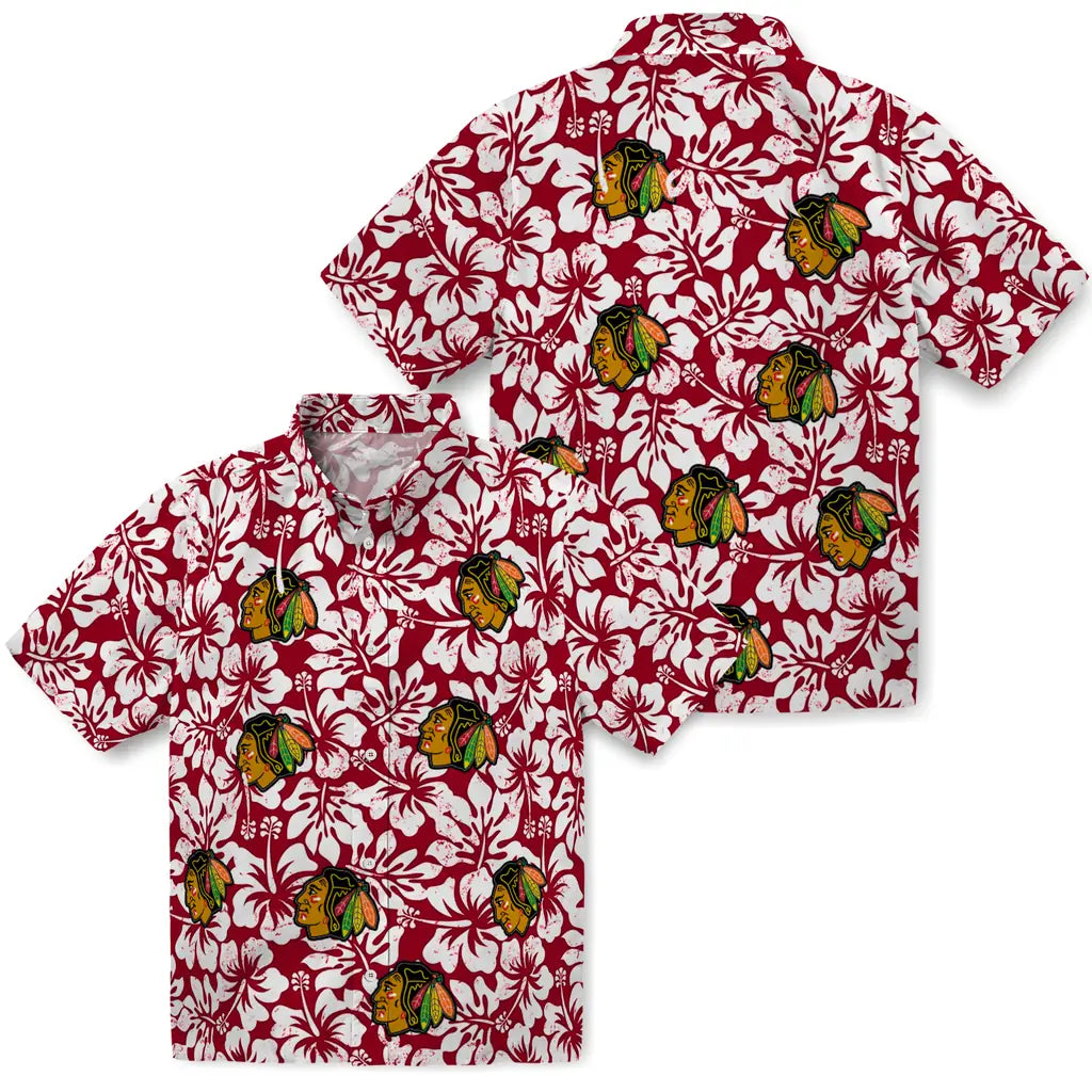 Chicago Blackhawks Hawaiian Shirt - Hibiscus Motif | Moonbestprint