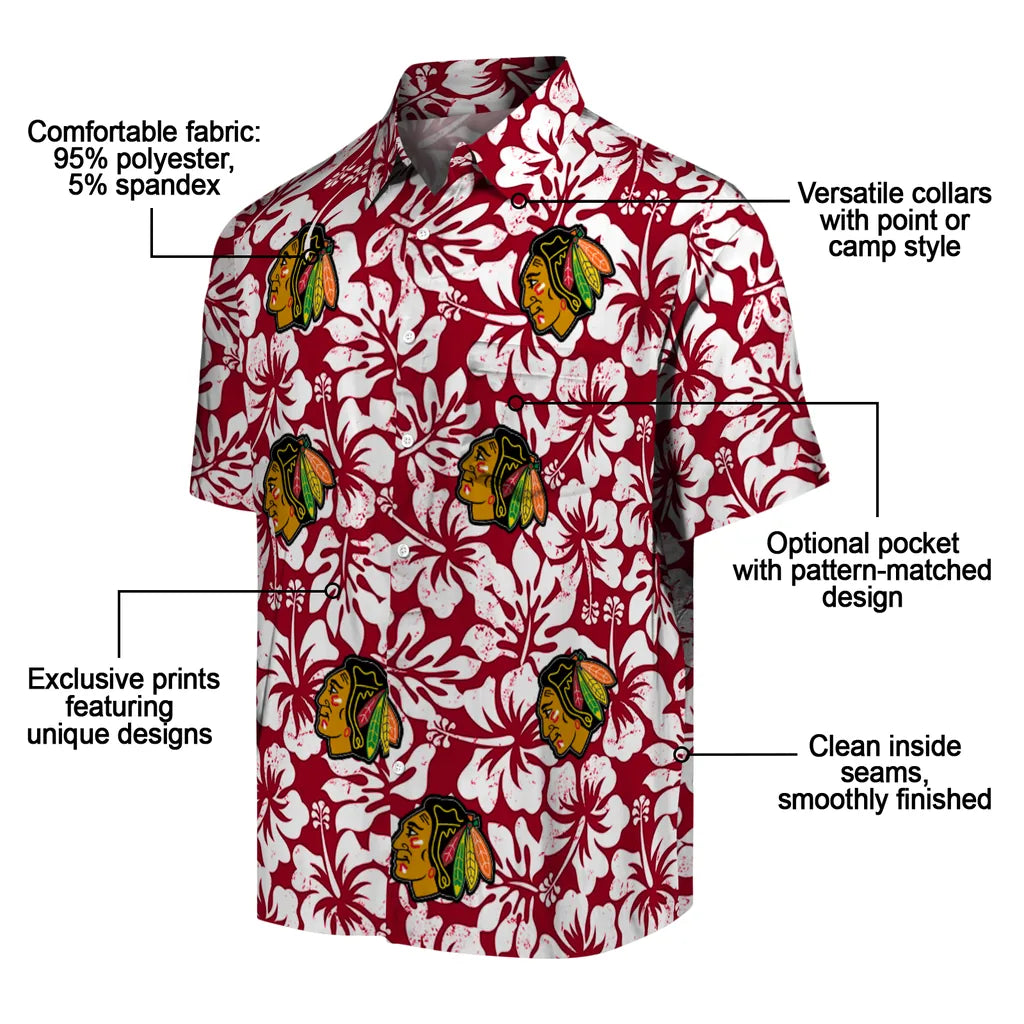 Chicago Blackhawks Hawaiian Shirt - Hibiscus Motif | Moonbestprint