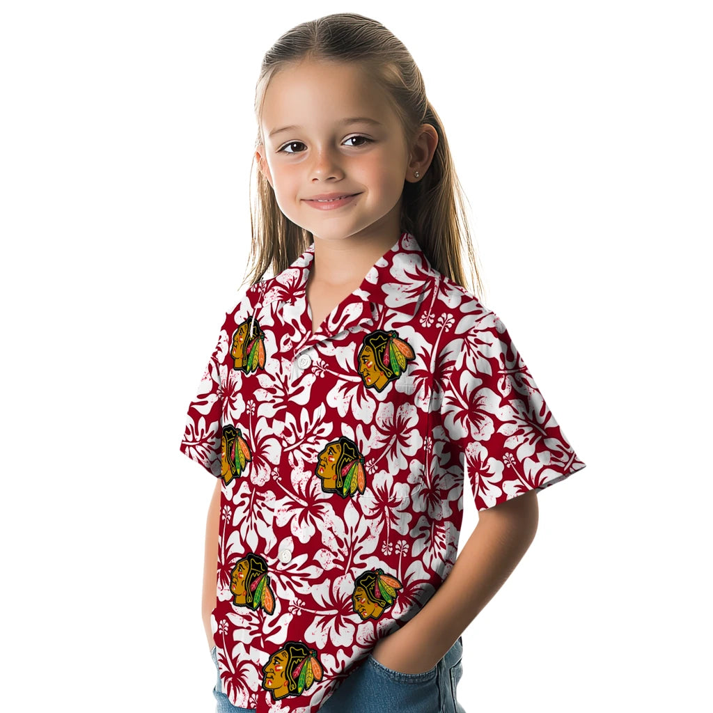 Chicago Blackhawks Hawaiian Shirt - Hibiscus Motif | Moonbestprint
