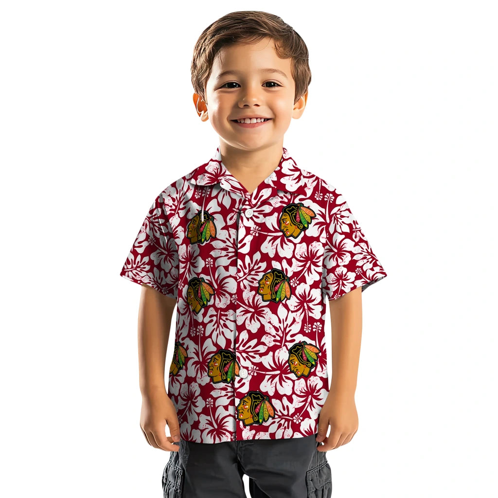 Chicago Blackhawks Hawaiian Shirt - Hibiscus Motif | Moonbestprint
