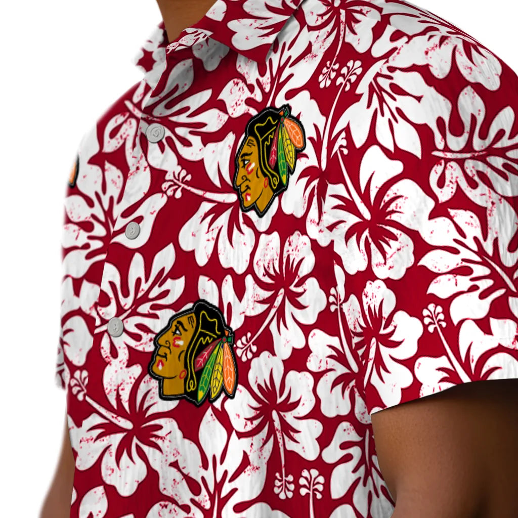 Chicago Blackhawks Hawaiian Shirt - Hibiscus Motif | Moonbestprint