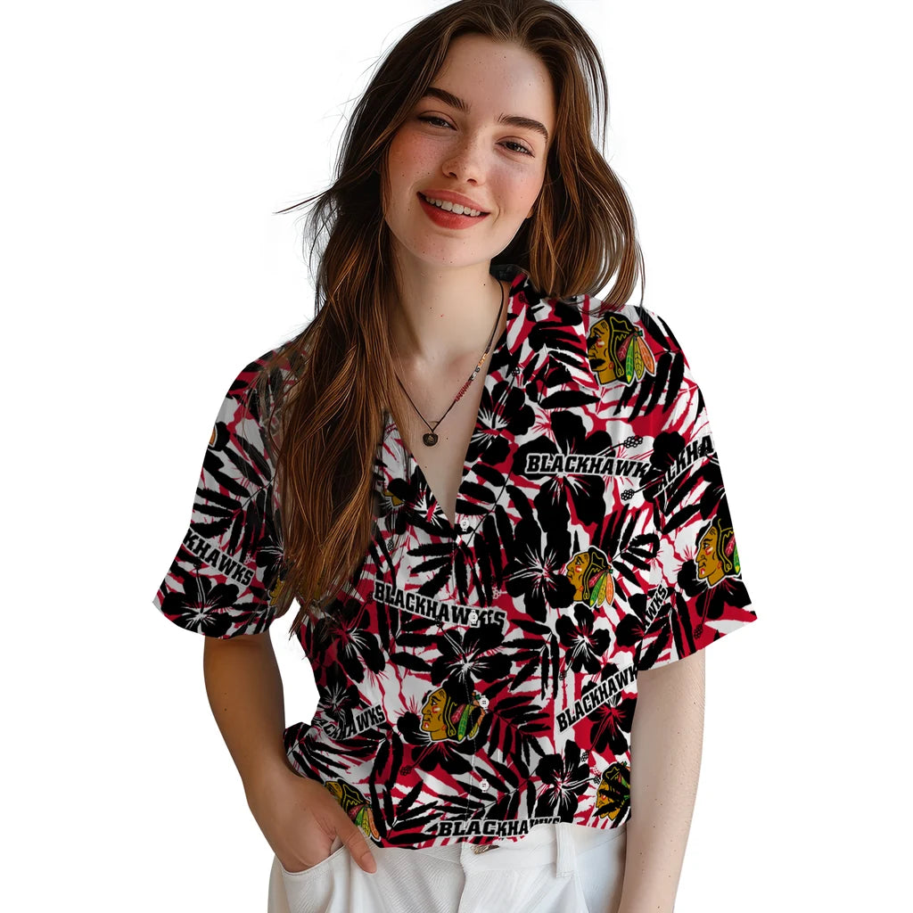 Chicago Blackhawks Hawaiian Shirt - Hibiscus Overlay – Moonbestprint
