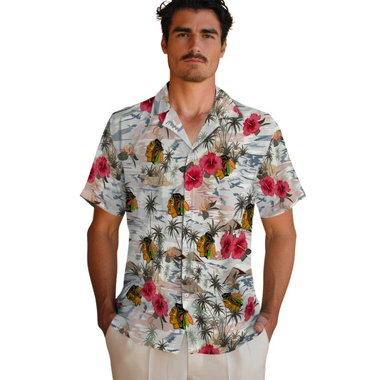 Chicago Blackhawks Hawaiian Shirt - Hibiscus Seaside | Moonbestprint