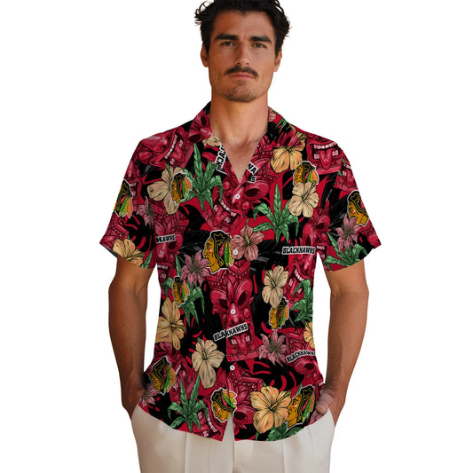 Chicago Blackhawks Hawaiian Shirt - Hibiscus Tiki Jungle | Moonbestprint