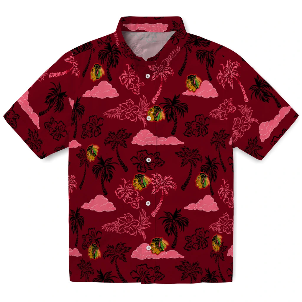 Chicago Blackhawks Hawaiian Shirt - Palm And Clouds | Moonbestprint