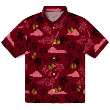 Chicago Blackhawks Hawaiian Shirt - Palm And Clouds | Moonbestprint