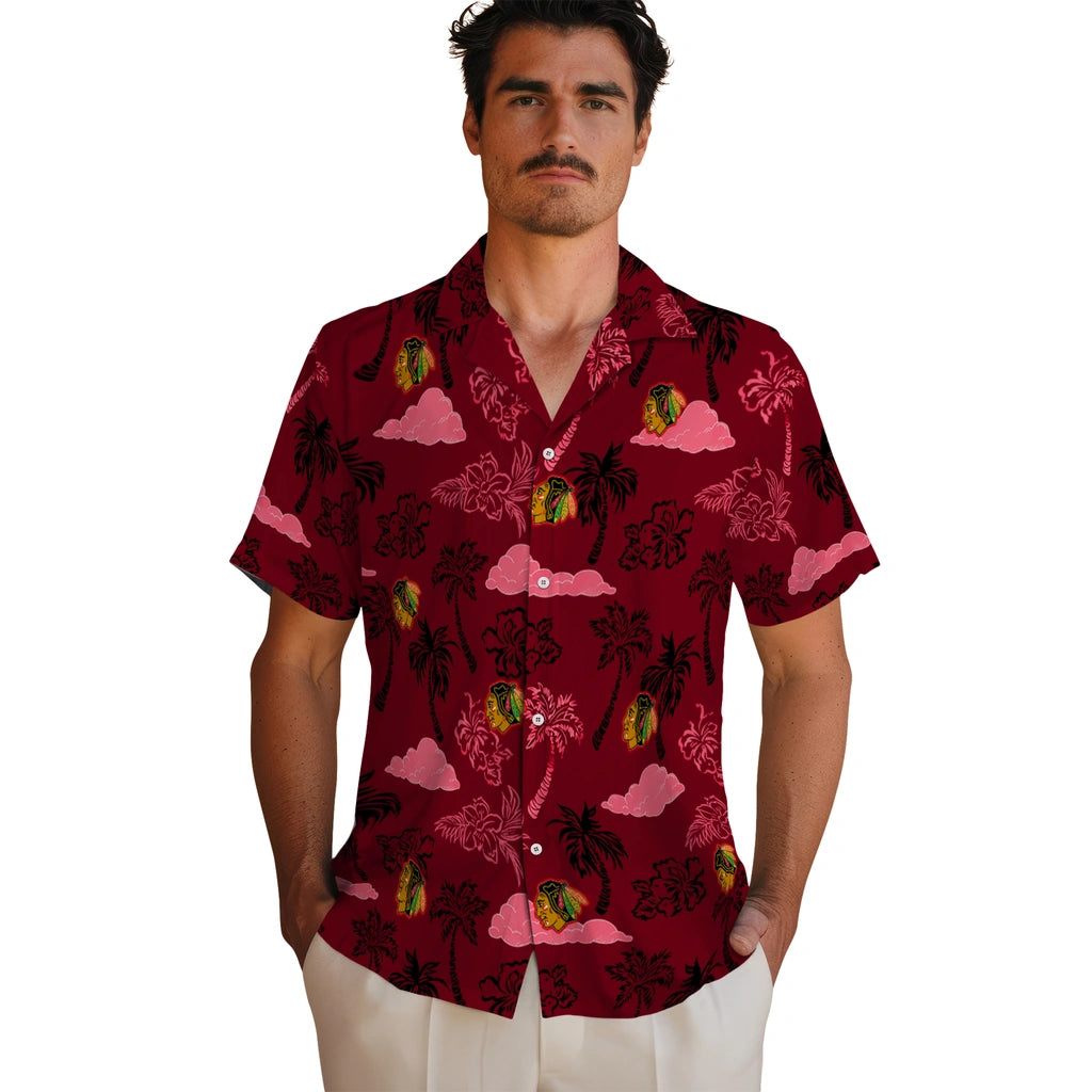 Chicago Blackhawks Hawaiian Shirt - Palm And Clouds | Moonbestprint