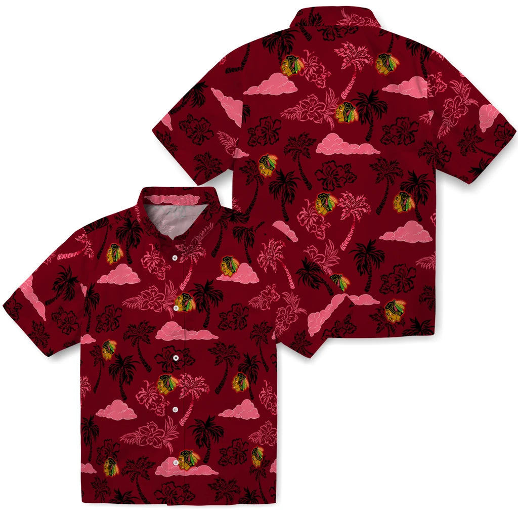 Chicago Blackhawks Hawaiian Shirt - Palm And Clouds | Moonbestprint