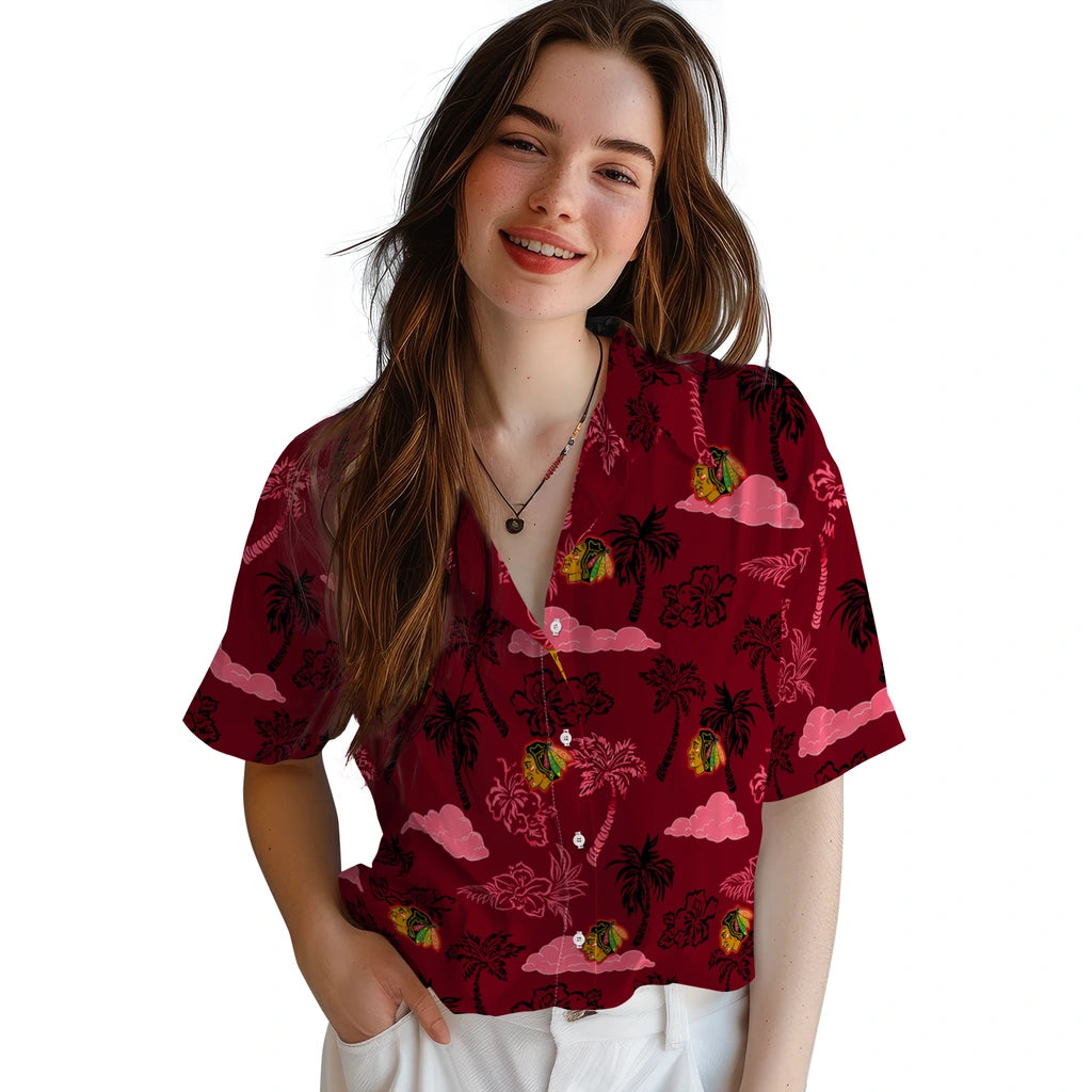 Chicago Blackhawks Hawaiian Shirt - Palm And Clouds | Moonbestprint