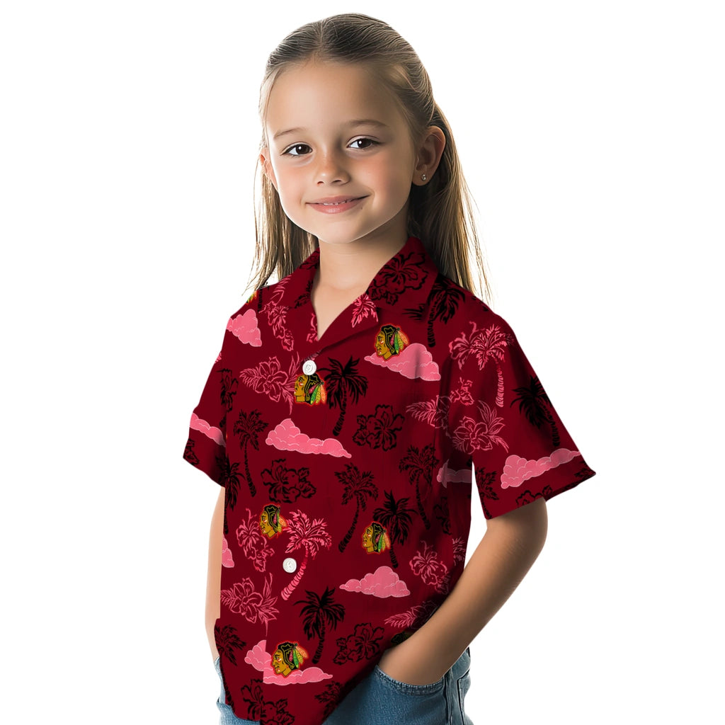 Chicago Blackhawks Hawaiian Shirt - Palm And Clouds | Moonbestprint