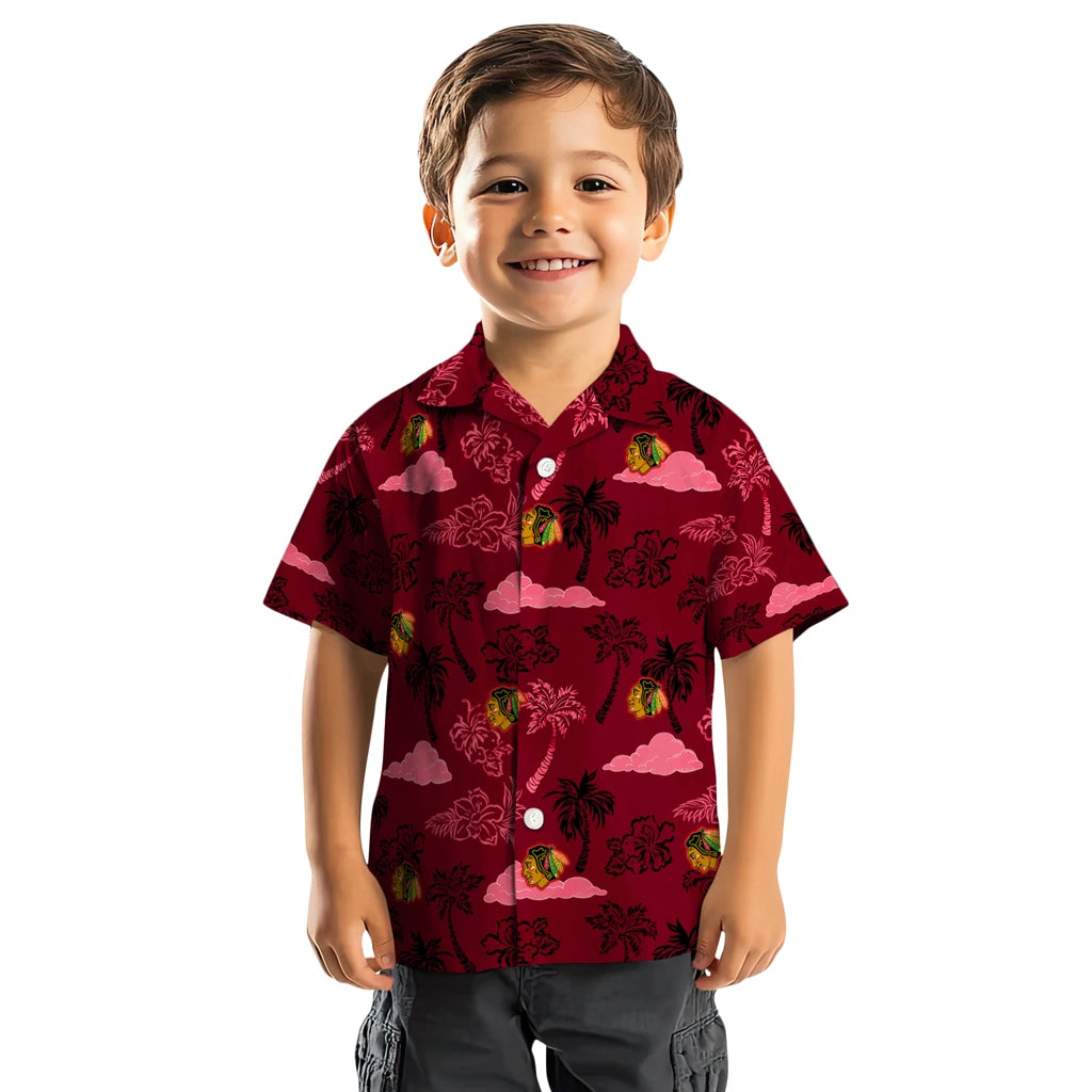 Chicago Blackhawks Hawaiian Shirt - Palm And Clouds | Moonbestprint