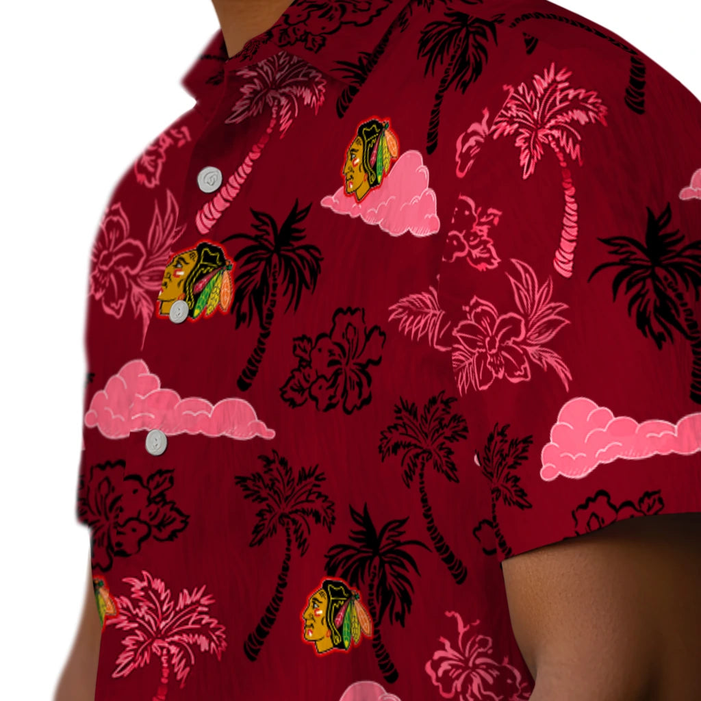 Chicago Blackhawks Hawaiian Shirt - Palm And Clouds | Moonbestprint